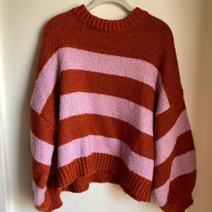 Pink and Orange Striped Chunky Oversized sweater